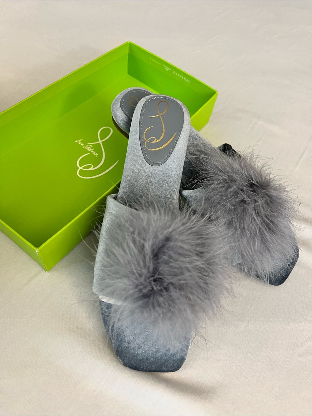 Sam Edelman Gray Faux-Suede Feather Slide Mules